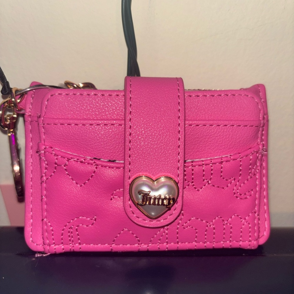 Juicy Couture Bright Pink Heart-Accent Card Wallet